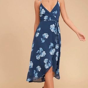 ONE DESIRE NAVY BLUE FLORAL PRINT WRAP DRESS